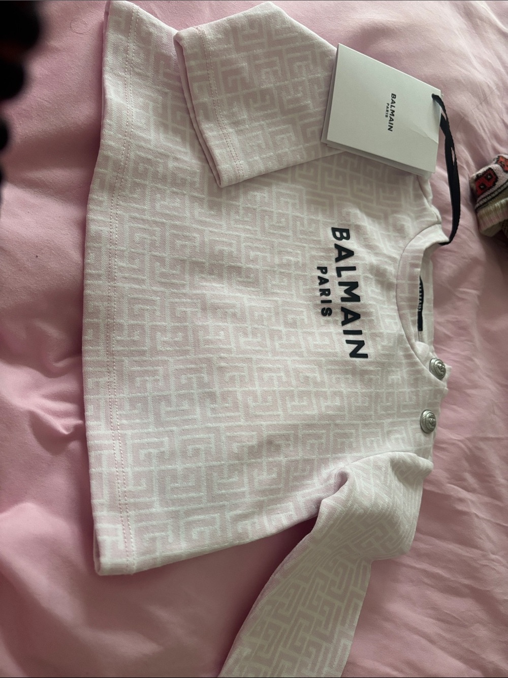 Balmain Pink Logo Jacquard Knit Top